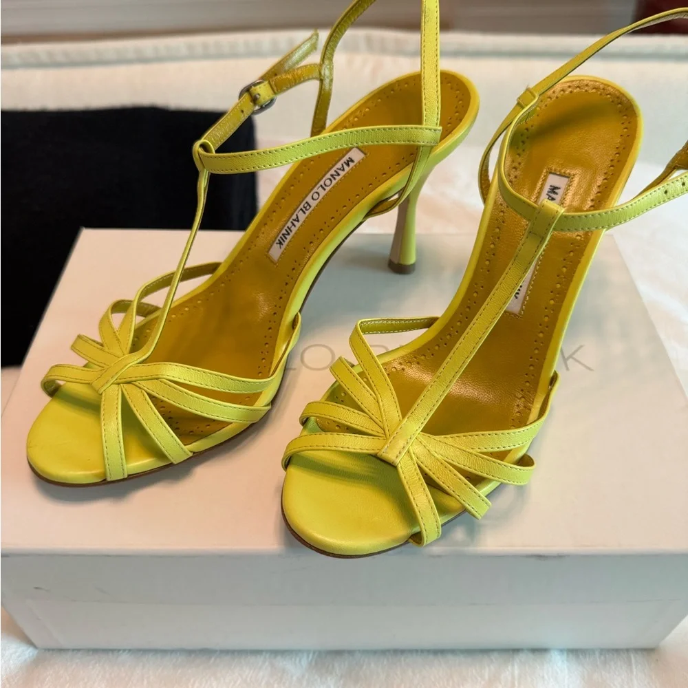 Manolo Blahnik Marana Lemon Strappy Heels - Picture 3 of 4